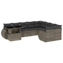 10-delige Loungeset met kussens poly rattan grijs