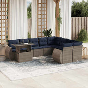 Tuinbankset 10-delig grijs polyrotan
