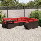 10-piece garden lounge set with cushions, brown poly rattan