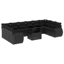 11-delige Loungeset met kussens poly rattan zwart