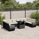 11-delige Loungeset met kussens poly rattan zwart