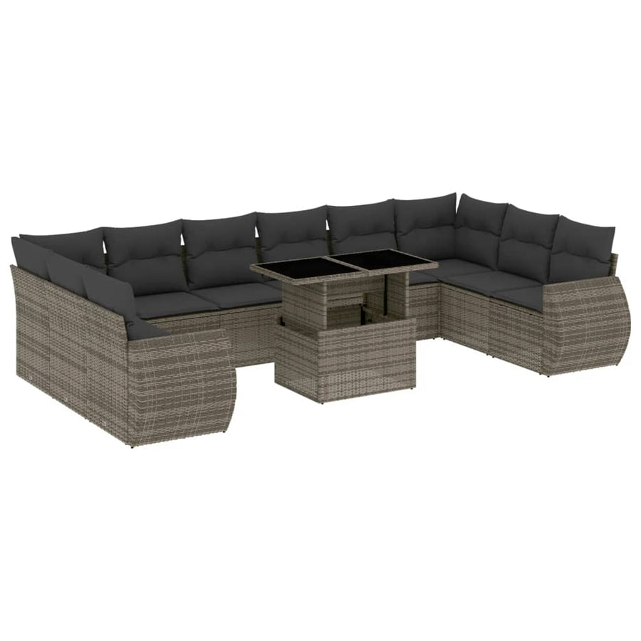 11-delige Loungeset met kussens poly rattan grijs