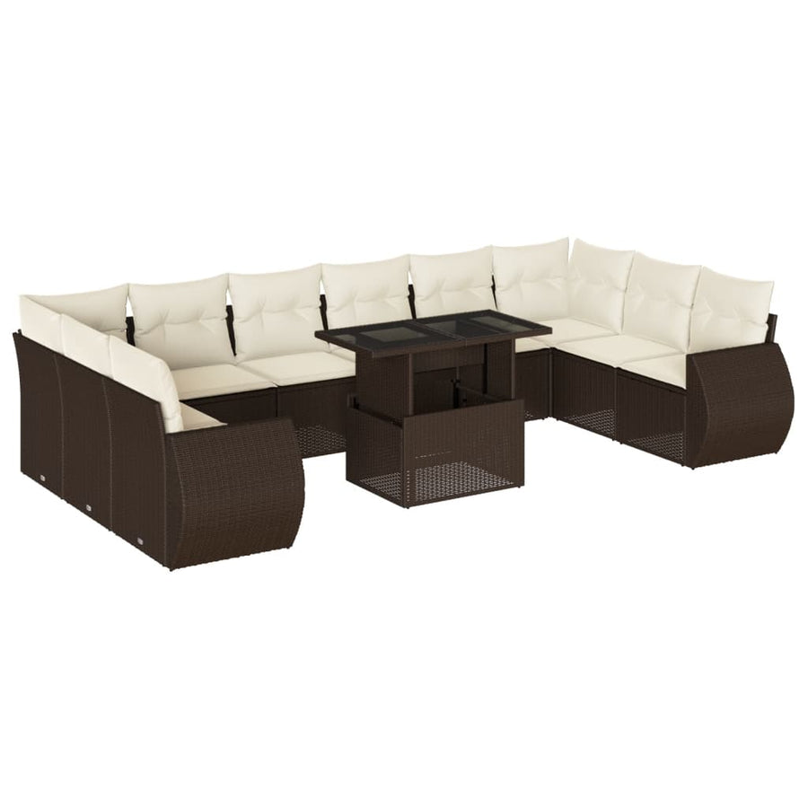 11-delige Loungeset met kussens poly rattan bruin