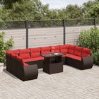 11-piece garden sofa set with cushions, brown poly rattan