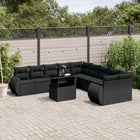 11-delige Loungeset met kussens poly rattan zwart