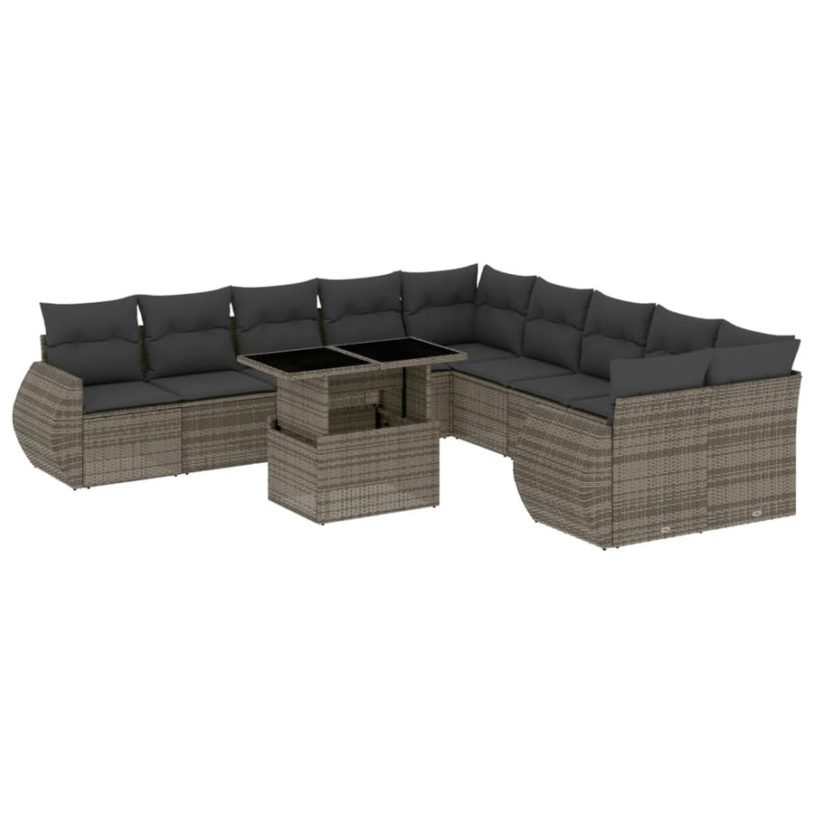 11-delige Loungeset met kussens poly rattan grijs