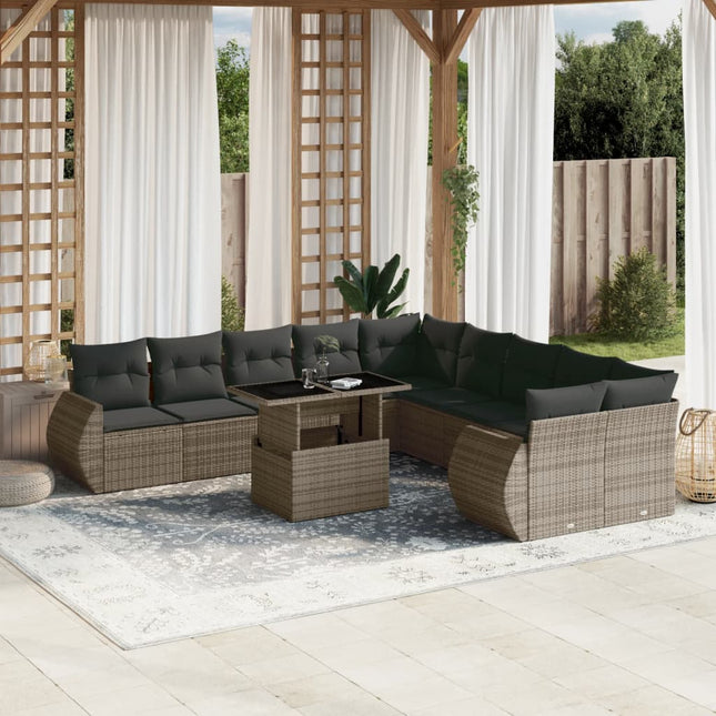 11-delige Loungeset met kussens poly rattan grijs