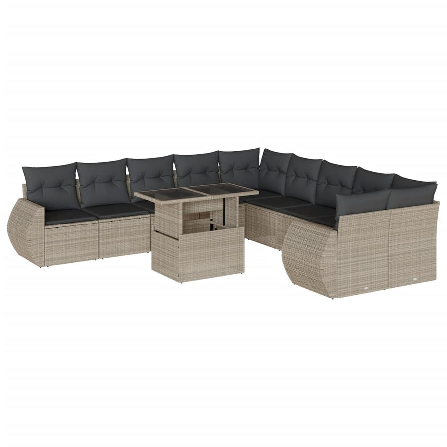 11-delige Loungeset met kussens poly rattan lichtgrijs
