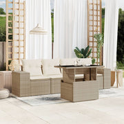 Loungeset 5-delig poly rattan beige