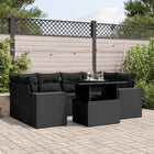 7-delige Loungeset met kussens poly rattan zwart