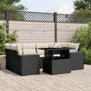 7-piece lounge set with cushions poly rattan black