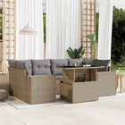 7-delige Loungeset met kussens poly rattan beige