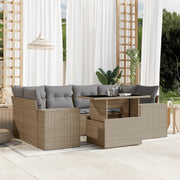 7-piece Lounge Set with Cushions Poly Rattan Beige