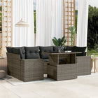 7-delige Loungeset met kussens poly rattan grijs