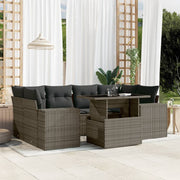 7-piece Lounge Set with Cushions poly rattan grey