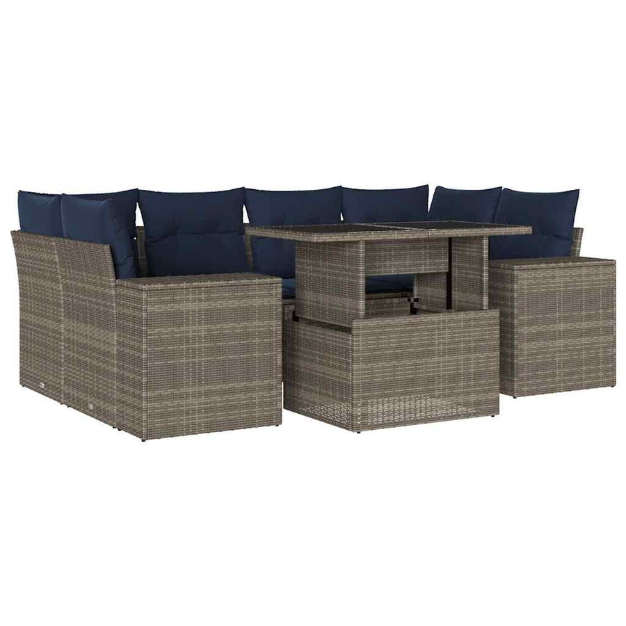 7-delige tuinset met kussens grijs poly rattan