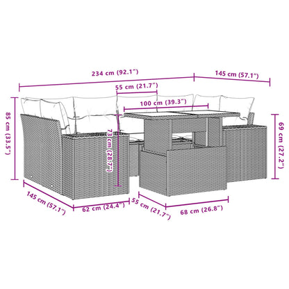7-delige Loungeset met kussens poly rattan lichtgrijs