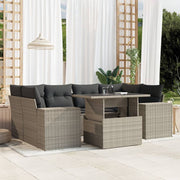 7-piece Lounge Set with cushions poly rattan light grey