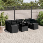 8-delige Loungeset met kussens poly rattan zwart