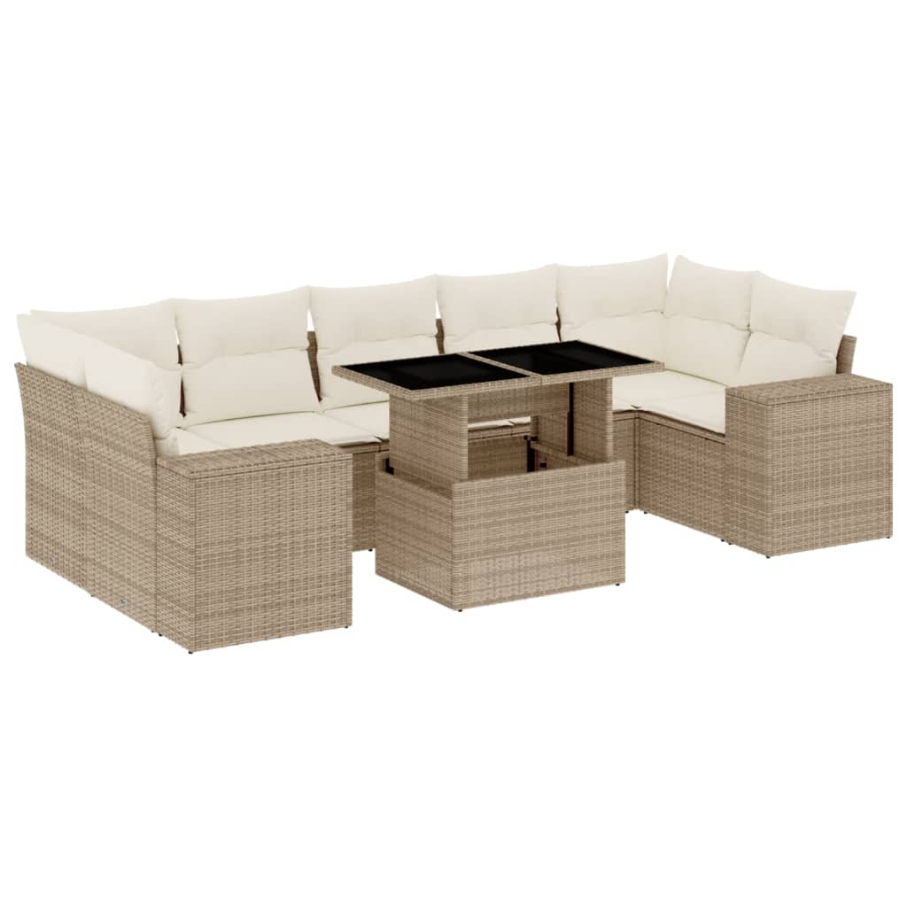 8-delige Loungeset met kussens poly rattan beige