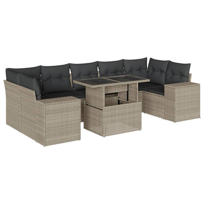 8-delige Loungeset met kussens poly rattan lichtgrijs