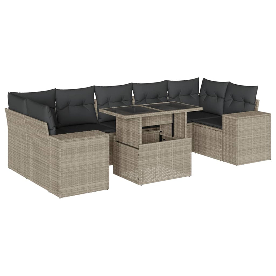 8-delige Loungeset met kussens poly rattan lichtgrijs