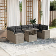 Loungeset 8-delig poly rattan lichtgrijs