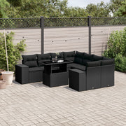 9-piece lounge set with cushions poly rattan black