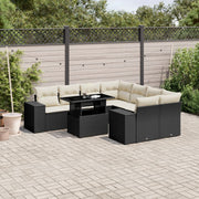 9-piece lounge set with cushions poly rattan black