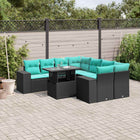 9-piece garden sofa set with cushions in black poly rattan