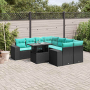 Tuinbankset 9-delig polyrotan zwart met kussens