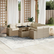 9-piece Loungeset with cushions poly rattan beige