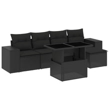 6-delige Loungeset met kussens poly rattan zwart