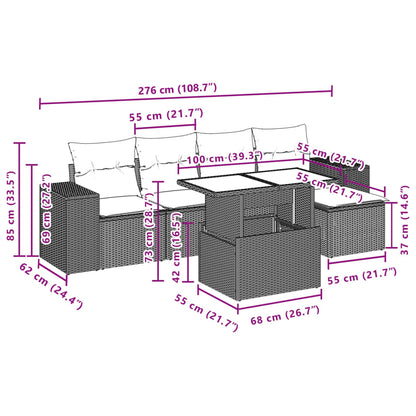 6-delige Loungeset met kussens poly rattan zwart