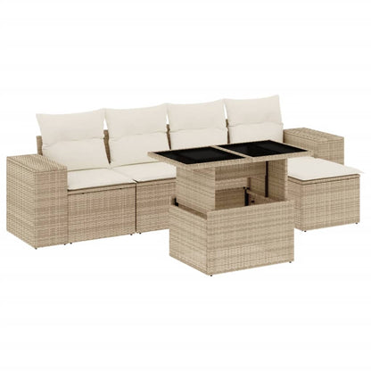 6-delige Loungeset met kussens poly rattan beige
