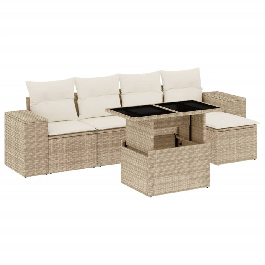 6-delige Loungeset met kussens poly rattan beige