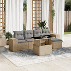 6-piece Lounge Set with cushions poly rattan beige