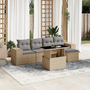 Loungeset 6-delig poly rattan beige