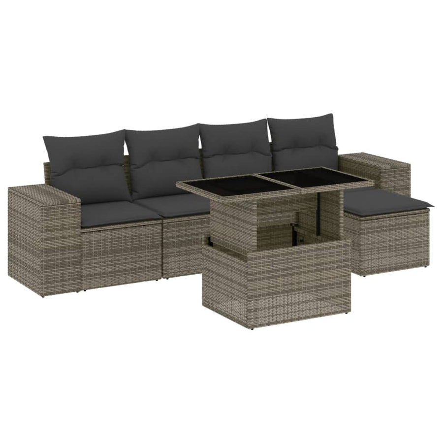 6-delige Loungeset met kussens poly rattan grijs