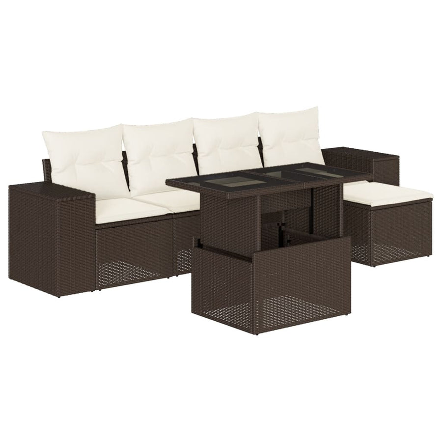 6-delige Loungeset met kussens poly rattan bruin
