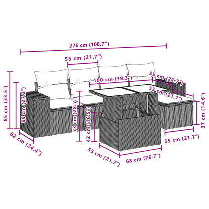 6-delige Loungeset met kussens poly rattan bruin