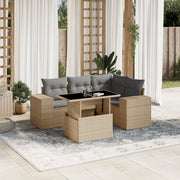 Loungeset poly rattan 5-delig beige