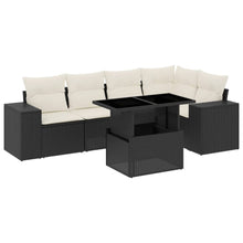 6-delige Loungeset met kussens poly rattan zwart