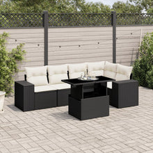 6-delige Loungeset met kussens poly rattan zwart