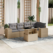 Loungeset 6-delig poly rattan beige met kussens