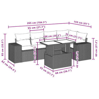 6-delige Loungeset met kussens poly rattan lichtgrijs