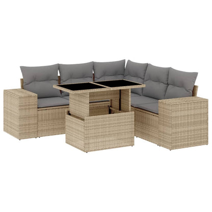 6-delige Loungeset met kussens poly rattan beige