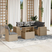 6-piece Lounge Set with cushions poly rattan beige