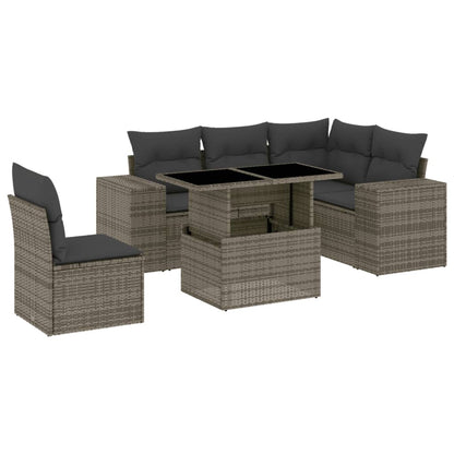 6-delige Loungeset met kussens poly rattan grijs