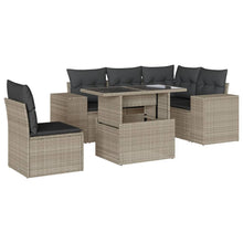 6-delige Loungeset met kussens poly rattan lichtgrijs